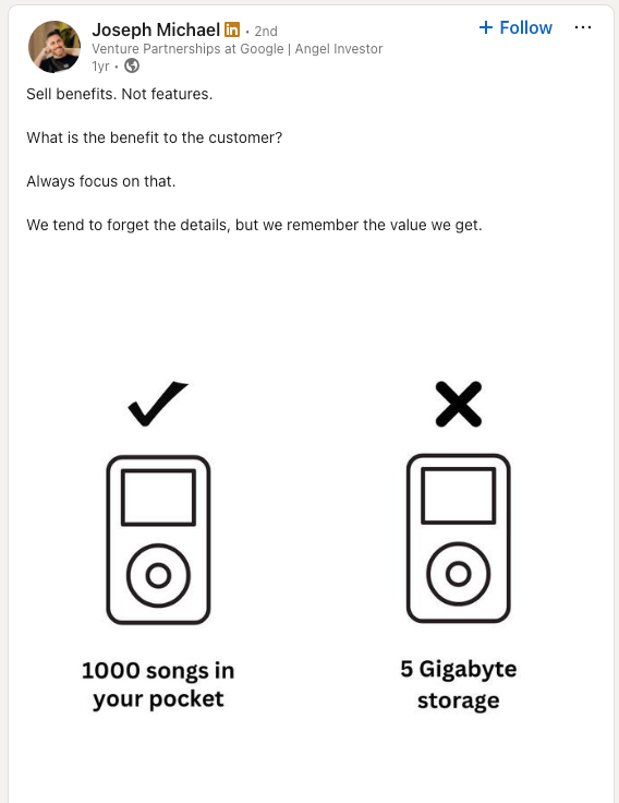 focus on features instead of benefits 